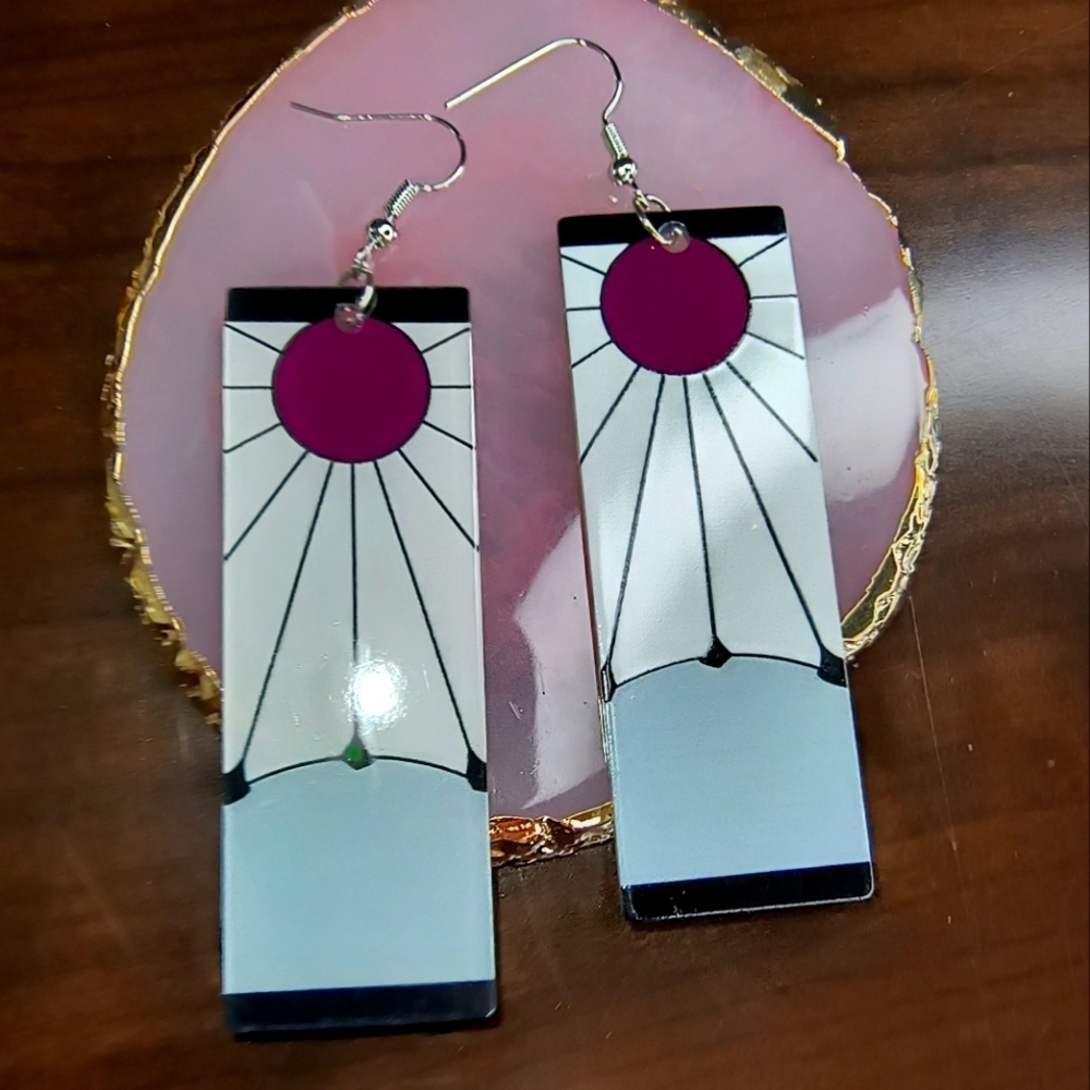 Anime Tanjiro Demon Slayer Manga Geometric Dangle Earrings - Black and Purple